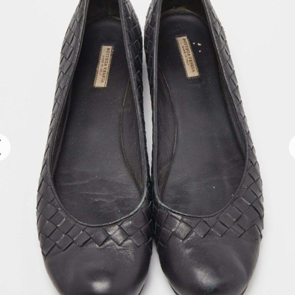 Bottega Veneta Black Intrecciato Leather Ballet Flats Size 38.5